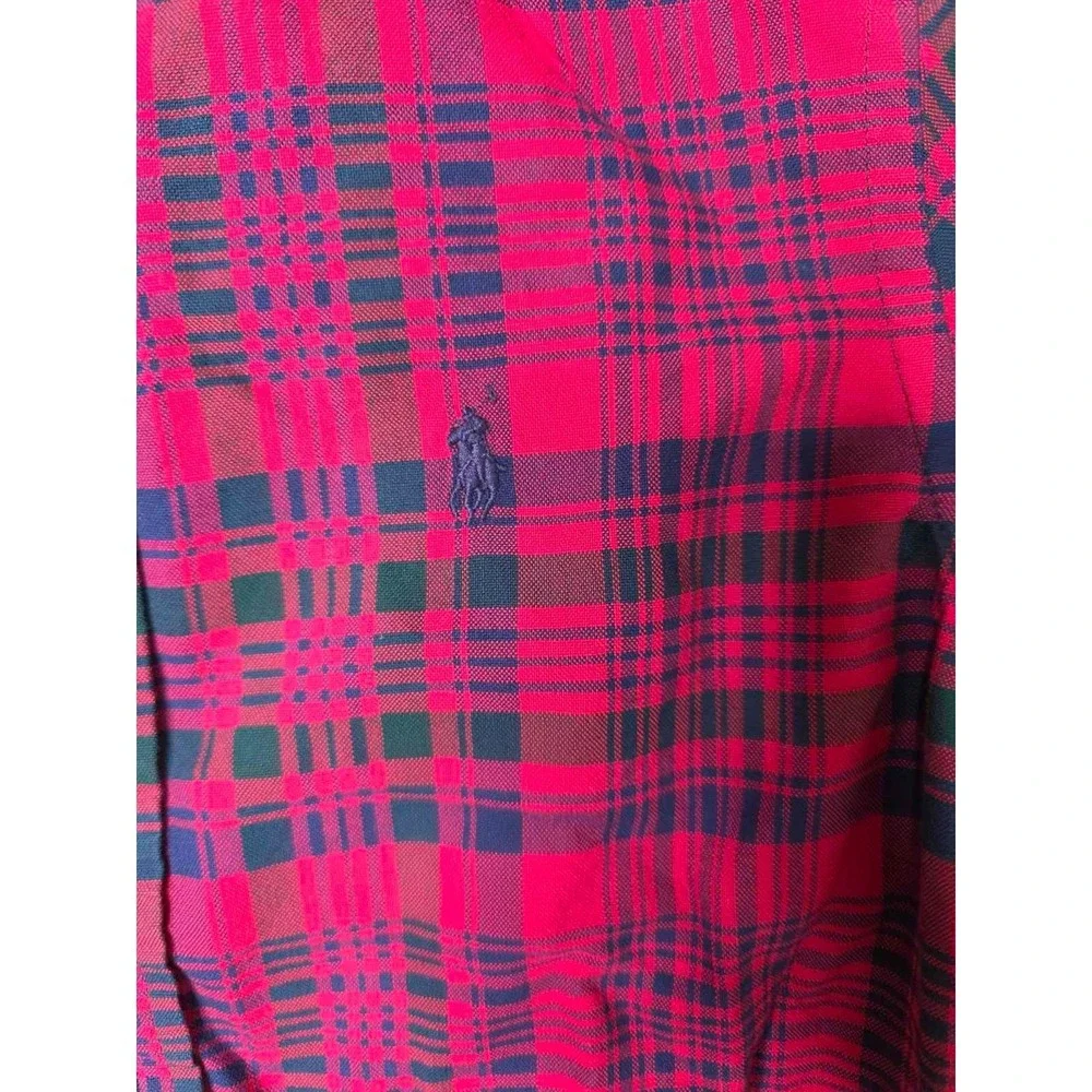 Ralph Lauren Boys Long Sleeve‎ Button Down Shirt Red Plaid Size M 10-12